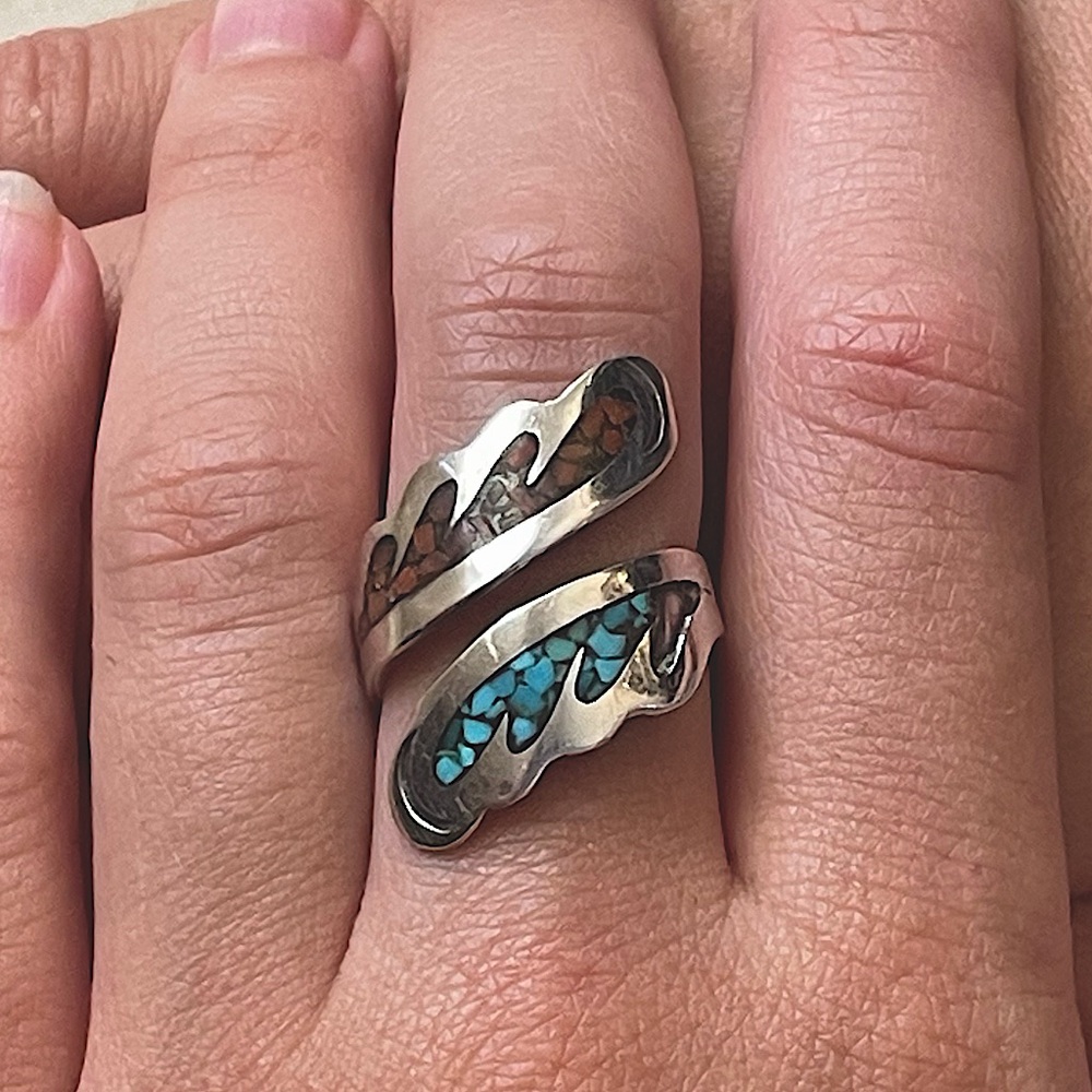 Sterling silver ring with turquoise and coral
